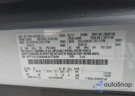 2017 Ford Transit-150 from USA, damaged, VIN 1FTYE1ZM2HKA77209